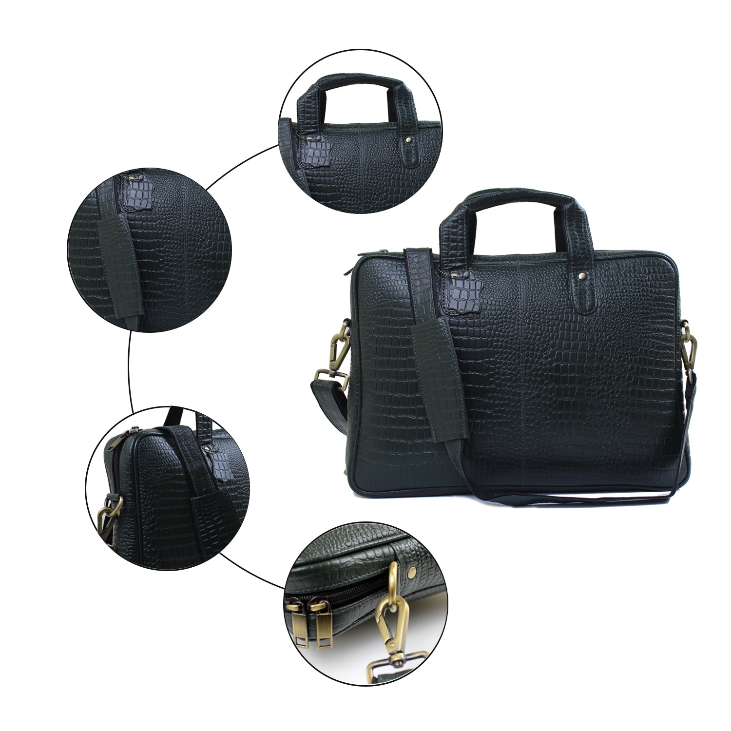Genuine Leather Laptop Bag 14 inches Crocodilian texture Briefcase Men/Women Handmade Messenger Adjustable Shoulder Bag for Business Office Travel Genuine Leather Laptop Bag 14 inches Crocodilian texture Briefcase Men/Women Handmade Messenger Adjustable Shoulder Bag for Business Office Travel